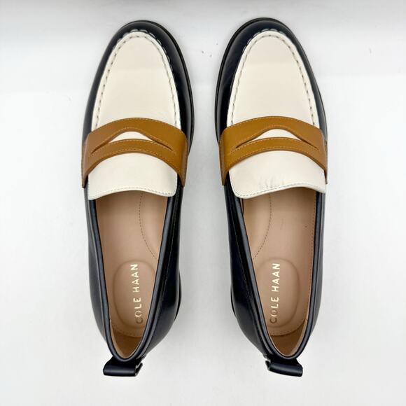 Cole Haan Womens Stassi Penny Loafer US 6.5 B EU 37 Navy Ivory Leather NWOB - Picture 10 of 13
